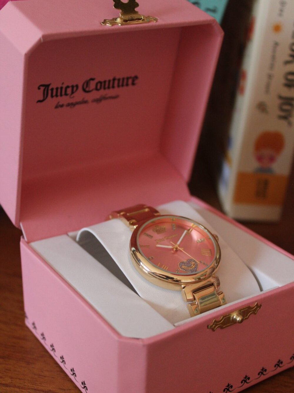 Juicy Couture Pink Dial Gold Crystal Heart Watch Y2K